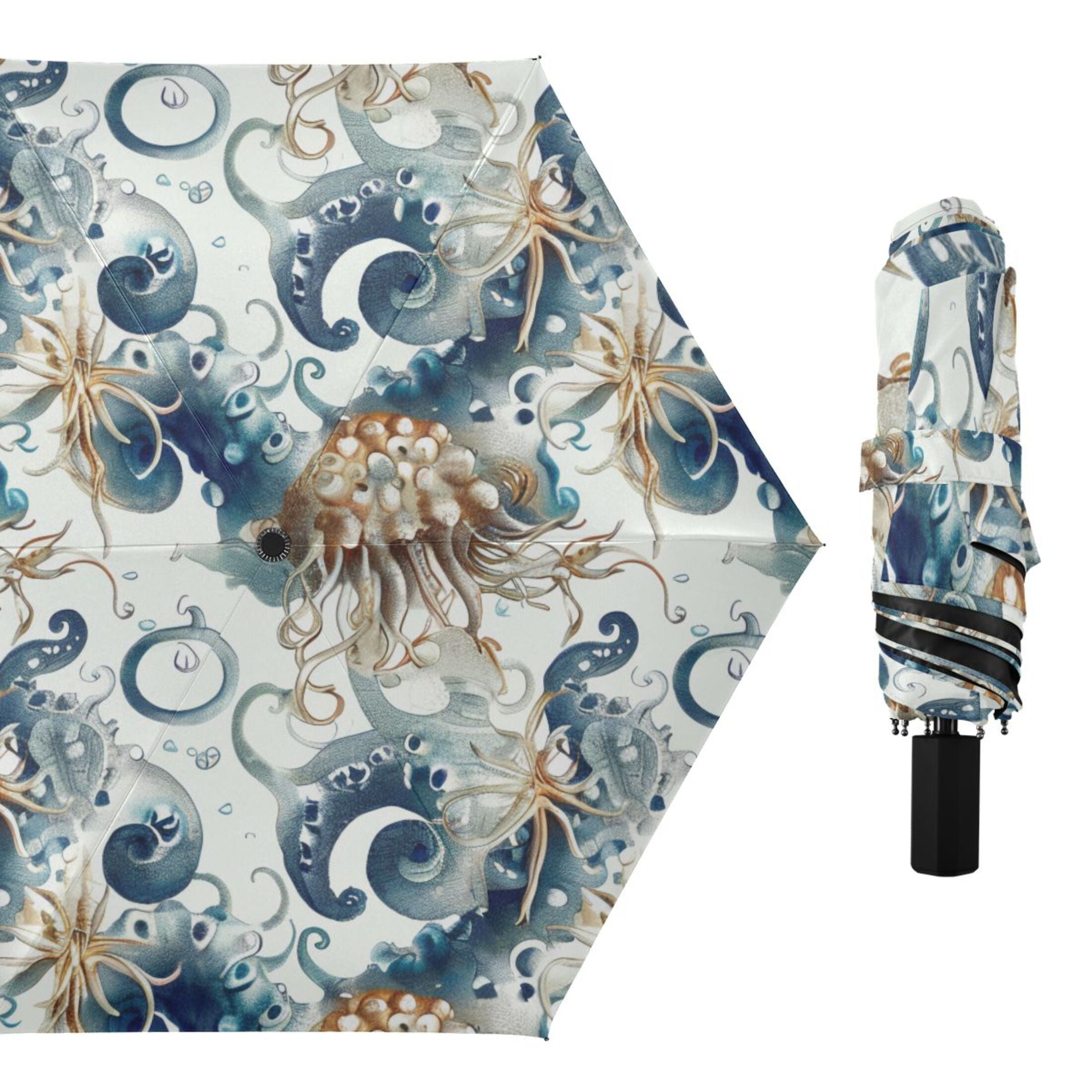 ALAZA Abstract Octopus Starfish UPF 50+ Compact Folding Umbrella for Rain Travel Umbrella Packable
