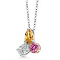 thumbnail image 2 of 925 Silver and 10K Yellow Gold Citrine and Lab Grown Diamond and Pink Moissanite 3 Stone Pendant Necklace for Women | 2.31 Cttw | Pear Shape 8X6MM | Oval 7X5MM | Round 5MM | with 18 inch Chain, 2 of 4