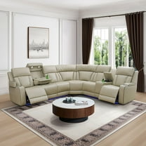 Beige Breathing Leather 3-Piece Living Room Recliner Sofa set