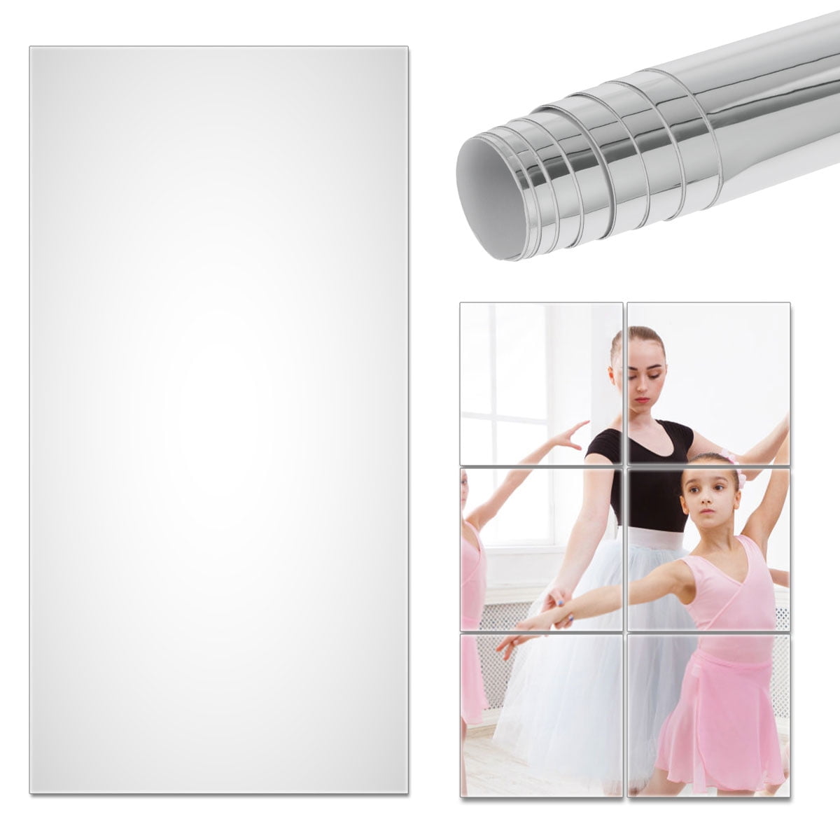 Pcapzz Self Adhesive Mirror Stickers Flexible Mirrors Sheets Cuttable DIY Wall Mirror PET Non Glass Mirror Stickers Mirror Wall Stickers Decor for Bathroom Bedroom Gym 19.7x39.4inch/23.6x39.4inch