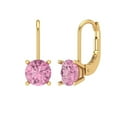 thumbnail image 2 of 1 Ct Round Cut Drop Dangle Pink Crystal 14K Yellow Solid Gold Everyday Dainty Earrings Lever Back, 2 of 7