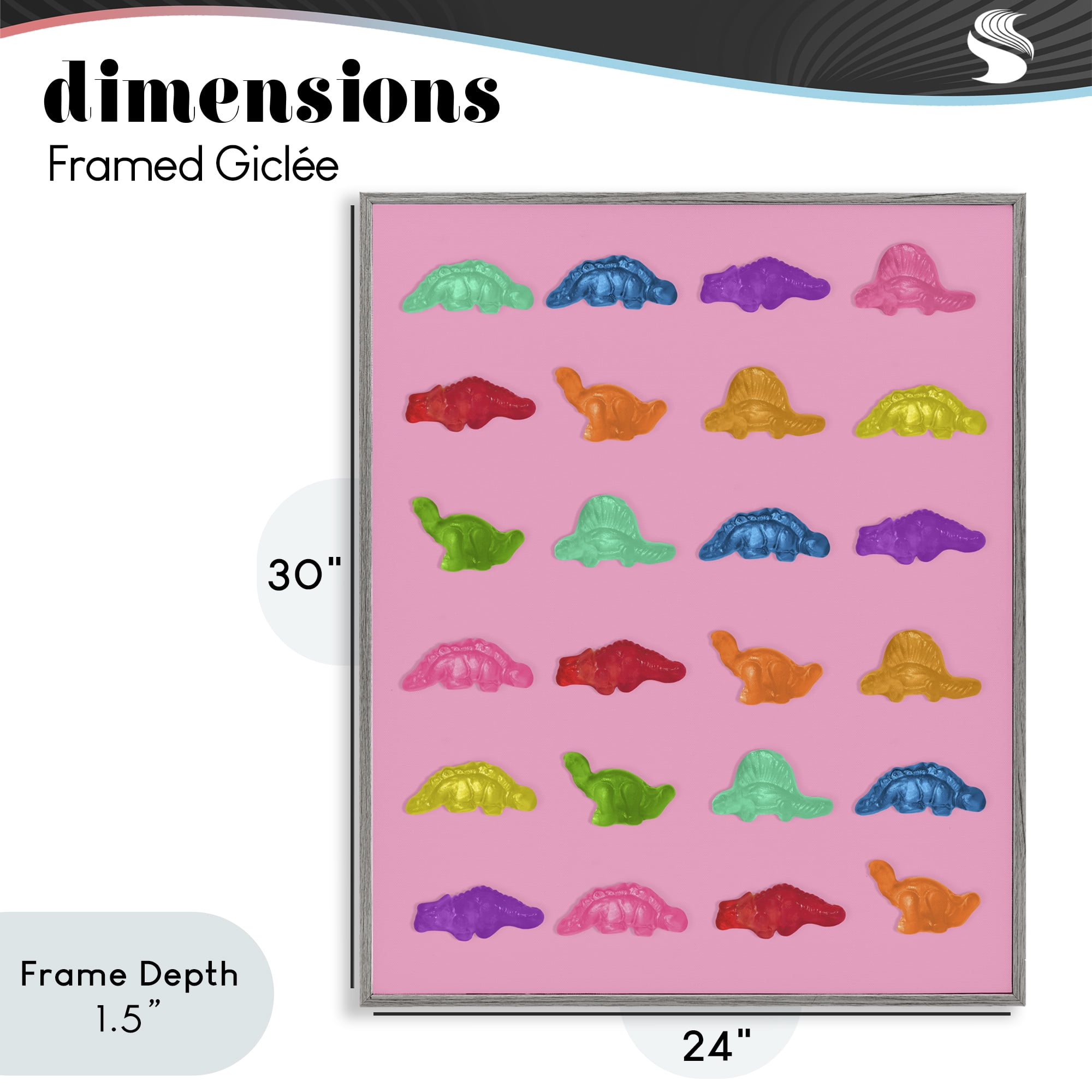 Stupell Industries Dinosaur Gummies on Pink Gray Framed Giclee Art, design by LISH Creative