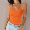 thumbnail image 2 of Women's Scoop Neck Ribbed Sleeveless Tank Top, Stretchy Casual Shirt for Workout or Everyday Summer Wear,Orange L, 2 of 5