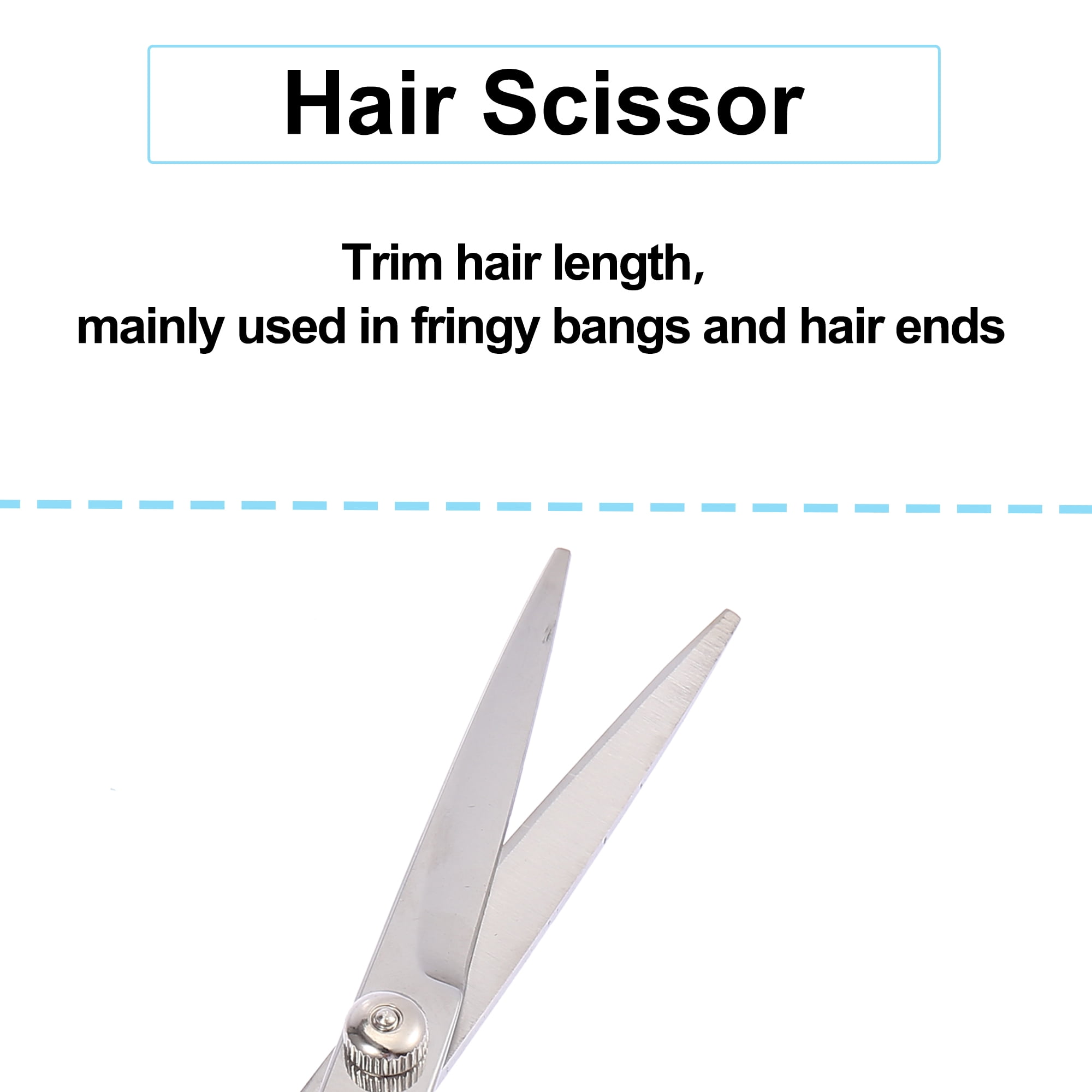 Unique Bargains Portable 6.69" Straight Scissors Hair Cut for Men Women Blue Gasket Ring