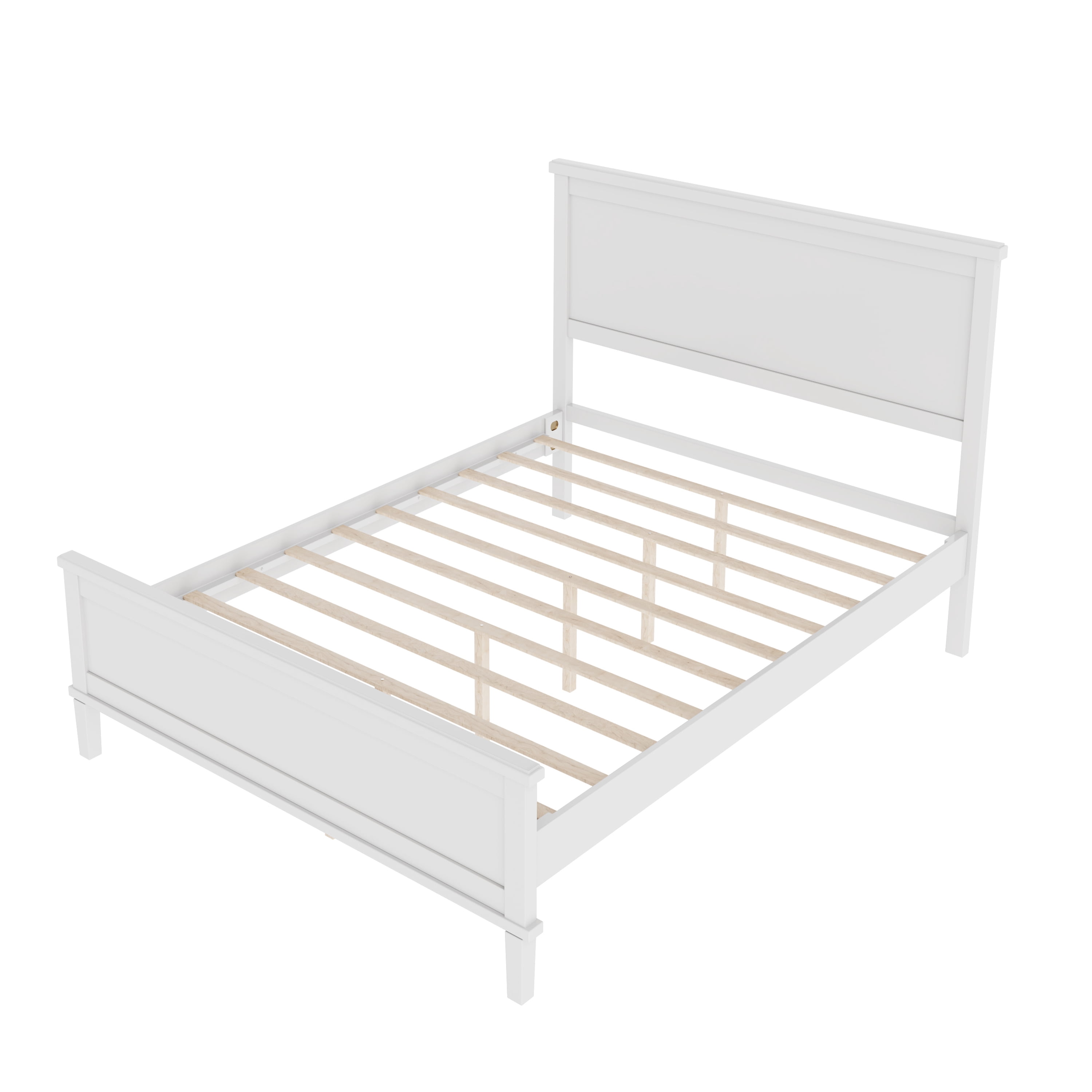 Harper & Bright Designs Full Size Platform Bed, Mid-Century Wooden Bed Frame with Headboard and Tapered Legs for Bedroom, White