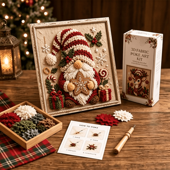 Christmas Punch Needle Kit, DIY Fabric Embroidery Craft Set With Multiple Holiday Patterns, Complete Hand‑Making Supplies For Adult Beginner Wall Table Home Decor Style-F
