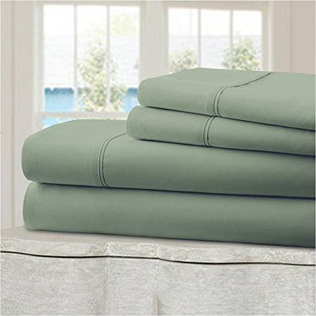 Mellanni 100% Cotton Bed Sheet Set - 300 Thread Count Percale - Deep Pocket - Quality Luxury Bedding - 4 Piece (Queen, Sage