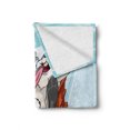 thumbnail image 2 of Bunny Soft Flannel Fleece Blanket, Winter Wooden Sled Cartoon Style Compositions of Woodland Animals Nursery Theme, Cozy Plush for Indoor and Outdoor Use, 60" x 80", Aqua and Orange, by Ambesonne, 2 of 6