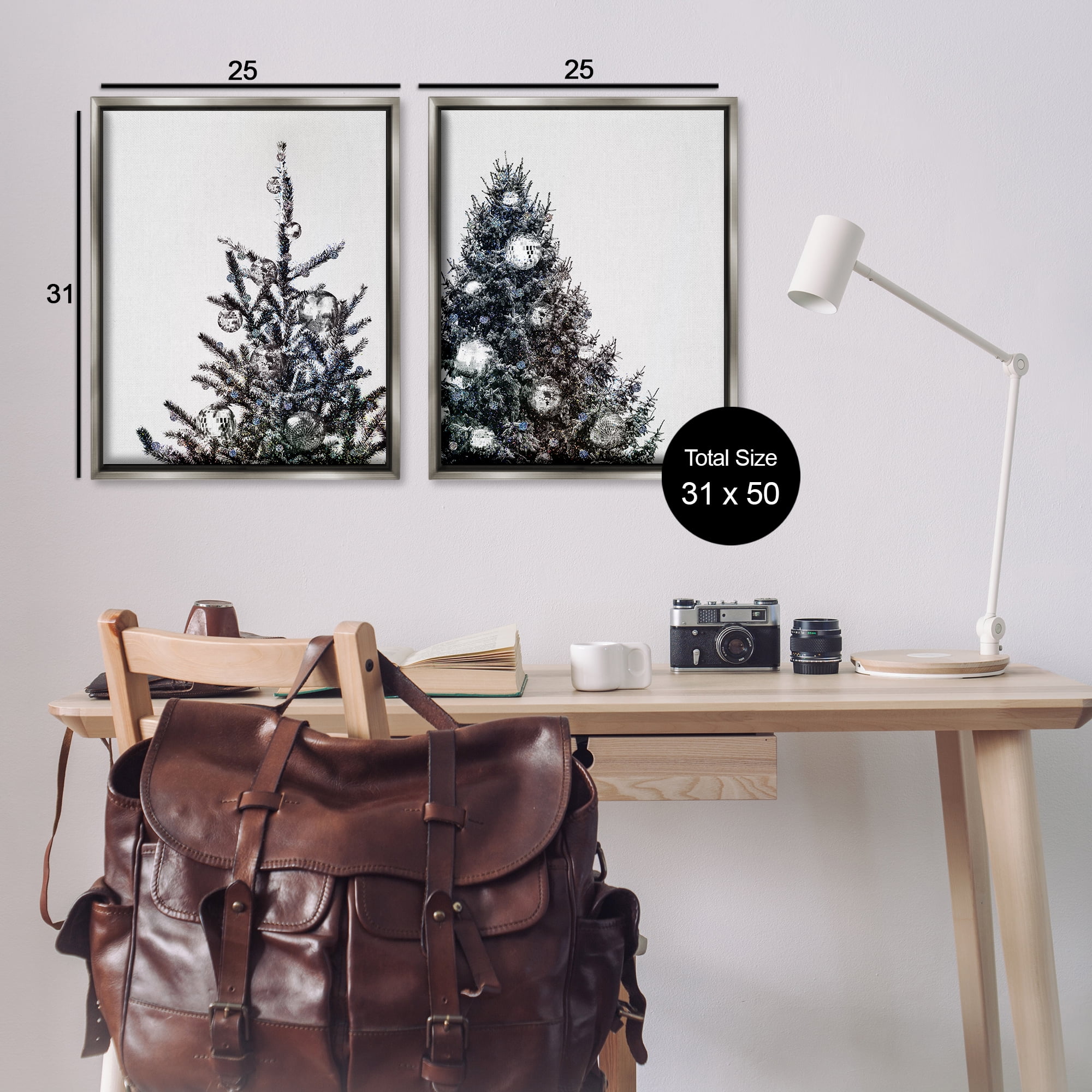Stupell Industries Disco Ball Christmas Tree Holiday Photography Gray Floater Framed Canvas Art Print Wall Art, 31 x 25, Set of 2