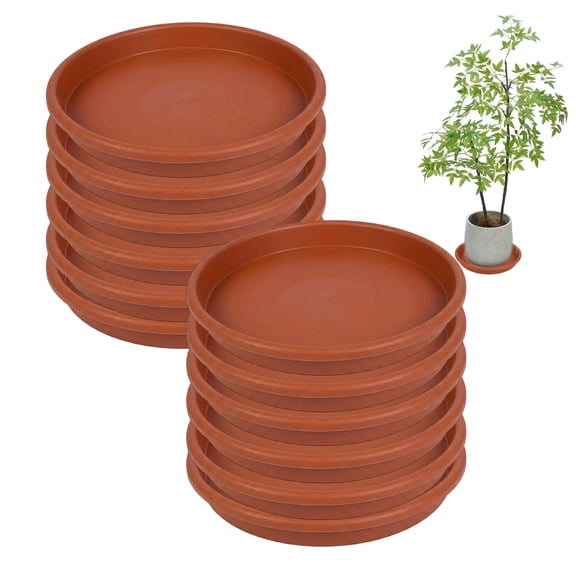 BYXAS  6 Pack Plant Saucer Tray , 12 inch Saucers, Heavy Duty Plastic Drip Trays for Indoor, Plant Water Drainage Trays for Pots Base, Planter Flower Dishes for Plants (Brick Red)