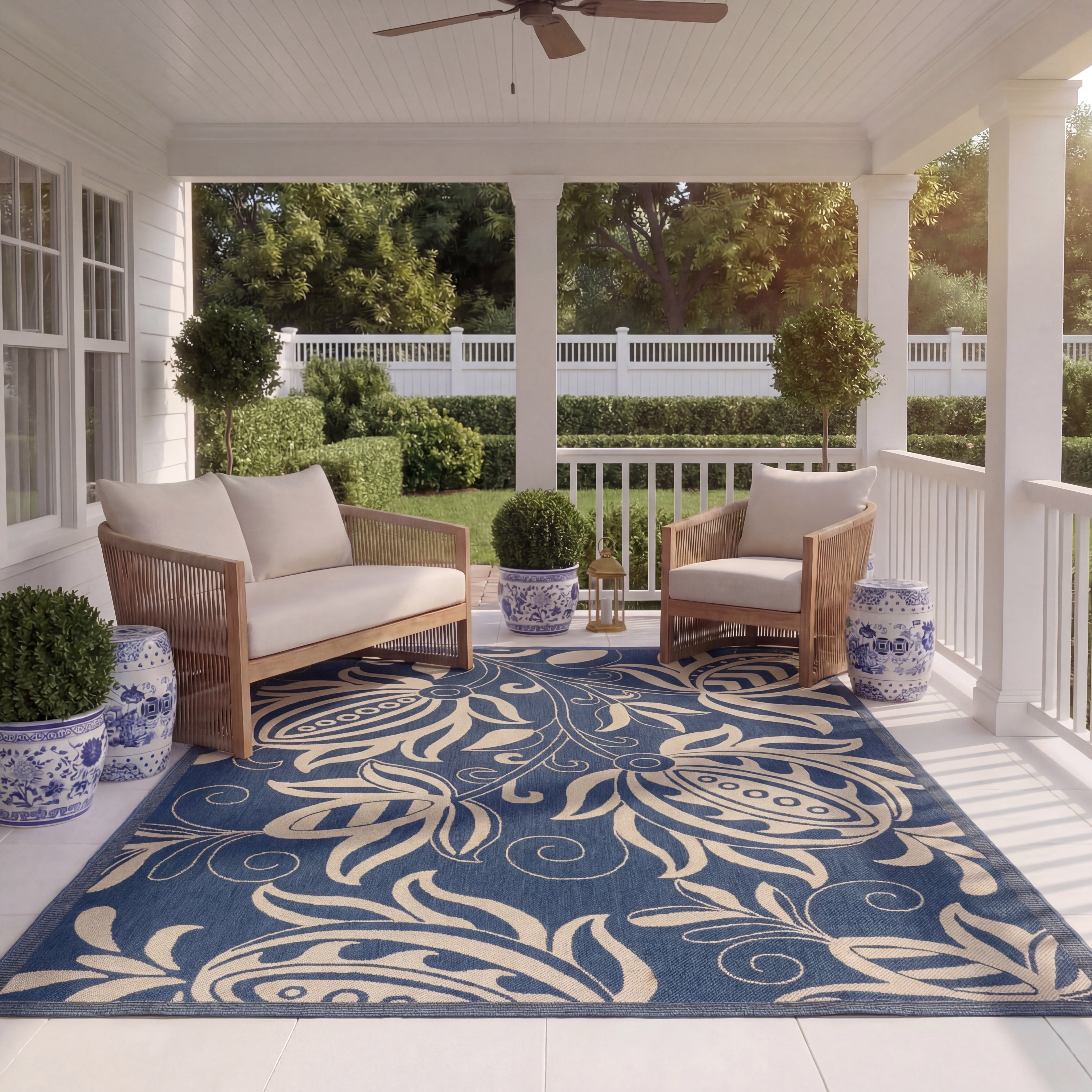 Safavieh Courtyard Crystal Floral Indoor/Outdoor Area Rug, Blue/Natural, 9' x 12'