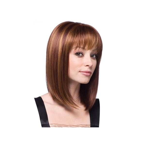 Pelucas Europeas Americanas De Moda, Pelo Liso De Longitud Media, Cubierta De Pelo Sintético, Peluca Realista Con Estilo Moyic CE002130-00
