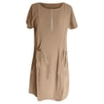 thumbnail image 4 of Tshirt Dress Women Cotton Linen Short Sleeve Crewneck Quarter Zip Midi Dress Casual Summer Dress with Pockets, 4 of 5