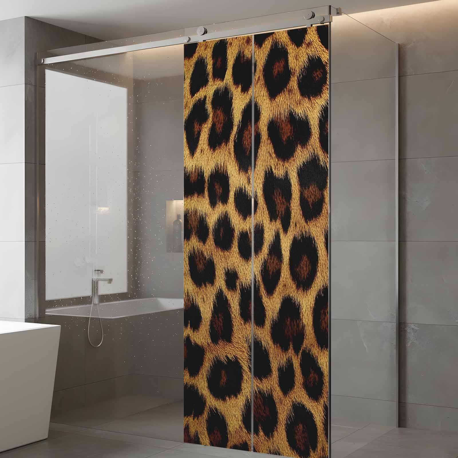 Leopard Window Privacy Film, Brown Vintage Leopard Print Static Cling UV Sun Blocking Heat Control Window Tint Day and Night, Non-Adhesive Reusable One Way Windows Privacy Cover 23.6''x59''