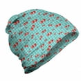 thumbnail image 1 of Fruit Unisex Beanie, Cherries Gingham Checkered, Hiking Outdoors, Aqua Vermillion, by Ambesonne, 1 of 1