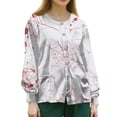 thumbnail image 4 of WTOBBY Women's Workwear Apparel Long Sleeve Single Breasted Halloween Print Nurse Top - Fashion Casual Design with Soft Fabric for Healthcare Professionals and Daily Wear,White 4XL, 4 of 4