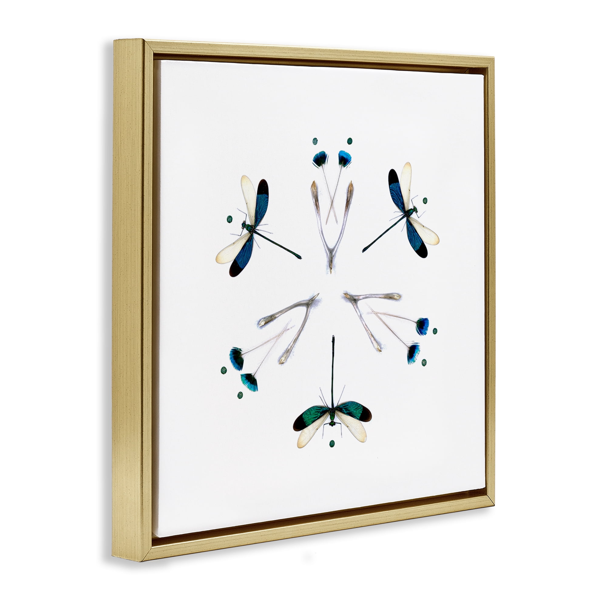 Stupell Industries Simple Dragonfly Symmetry Gold Framed Floater Canvas Wall Art, design by Beth Adoette