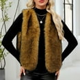 thumbnail image 6 of Women's Winter Warm Vest Short V Neck Fluffy Faux Fur Coat Shaggy Sleeveless Cardigan Yellow M, 6 of 8