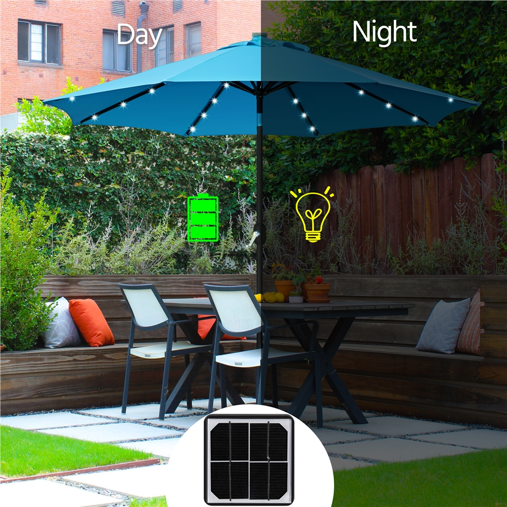 Alden Design 9ft Standard Patio Umbrella with LED Lights, Sky Blue