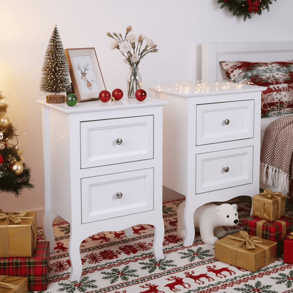 Kadyn White Nightstand, Bedside Table for Bedroom Closet, Night Stand with 2 Drawer, Set of 2