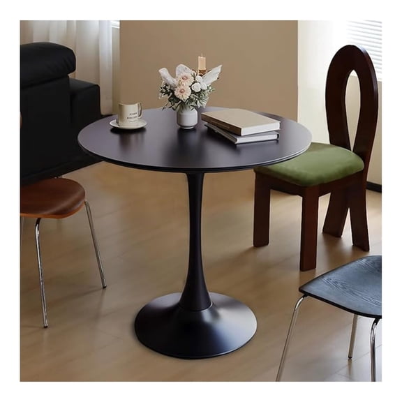 Round Table,24" Modern Dining Table for 2 People with MDF Top&Metal Pedestal Base,Coffee Table Thickened for Dining Room/Kitchen/Living Room,Black