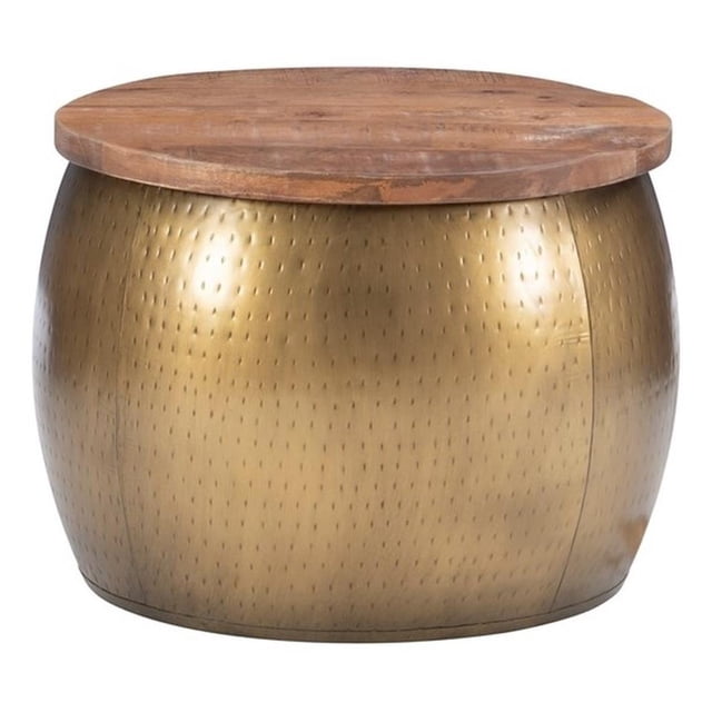 Linon Reid Grande Table Tambour en Bois et Métal avec Rangement en Laiton