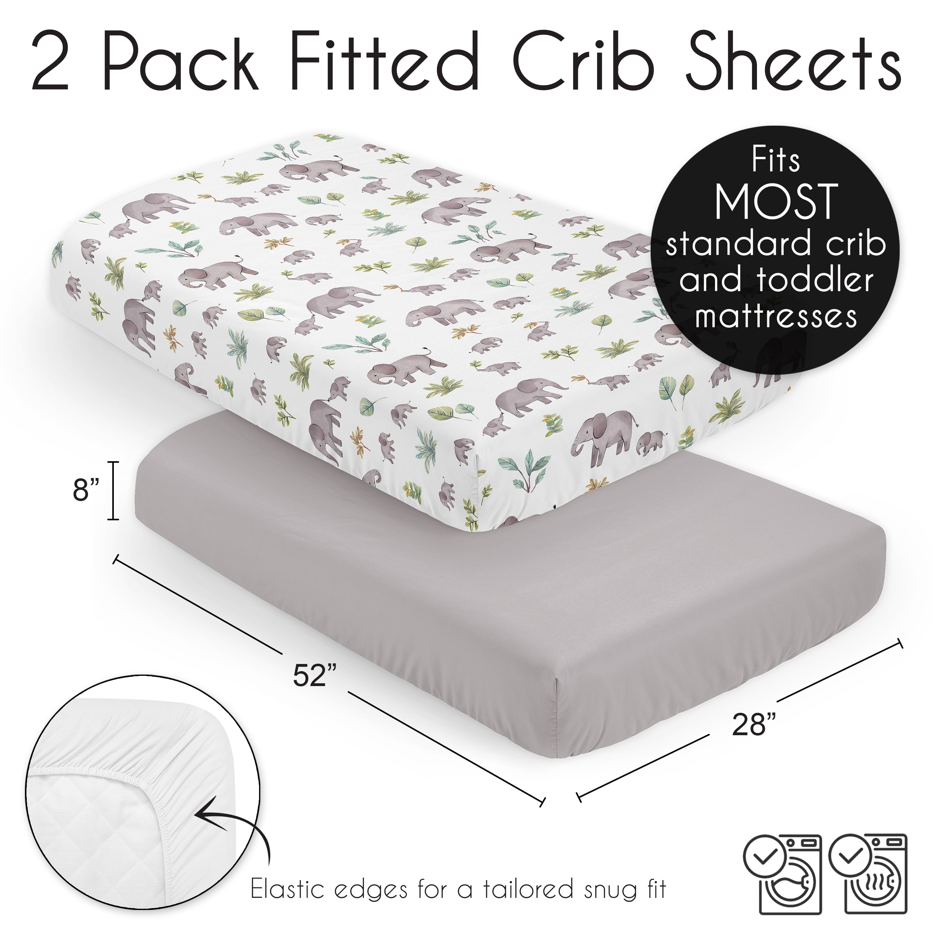 Sweet Jojo Designs Watercolor Elephants Grey Green and Blue Fitted Crib Sheets 2 Piece Set
