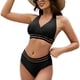 thumbnail image 3 of Traje de Baño Bikini ANGGREK Cuello en V Dobladillo de Empalme de Malla Cintura Slim Fit 2 Piezas, 3 of 6