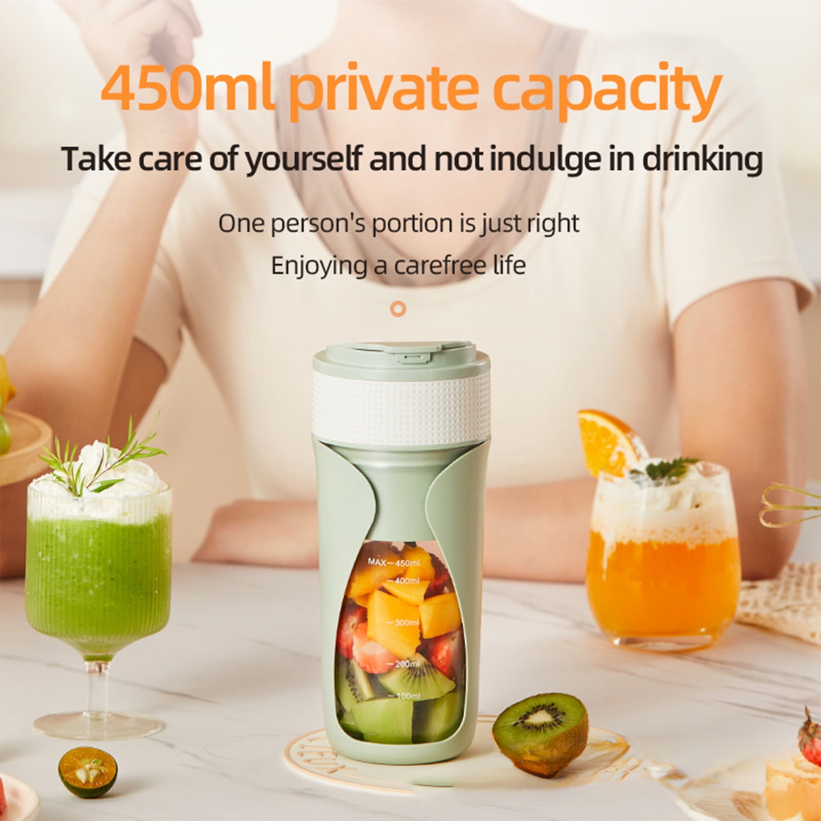Taotanxi Portable Blender, 12Oz Mini Blender Cup With 4000Ml Rechargeable Battery, 6 Blades, Crushable Ice, Smoothie Blender for Shakes And Smoothies, Suitable for Travel, Sports, Camping And Fitness