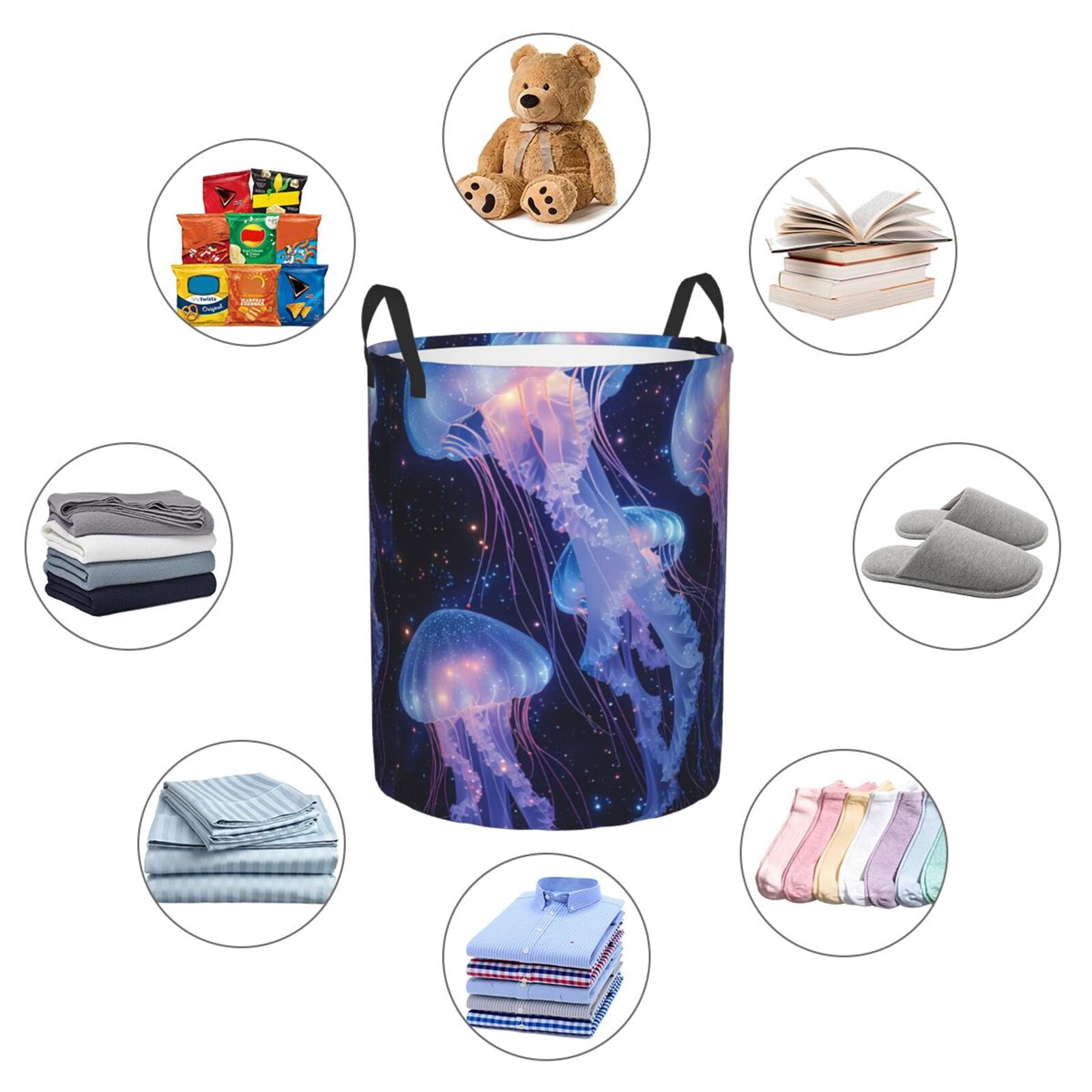 Large Laundry Basket with Handles - Floating Space Jellyfish A Kids Baby Dirty Clothes Laundry Hamper for Bedroom Aesthetic