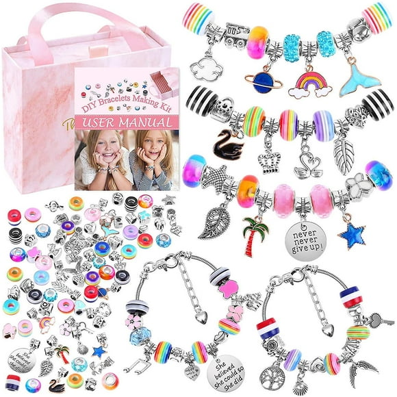 Kit para hacer pulseras para niñas, 85 pulseras con dijes y cuentas, dijes de joyería, pulseras para manualidades, regalo de joyería para adolescentes.