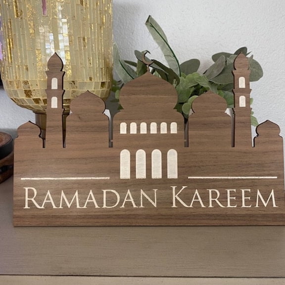 Ramadan Kareem Mosque Wood Cutout | Ramadan Decoration & Gift | Islamic Tabletop Wood Sign