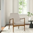 thumbnail image 6 of 28 Inch Fabric Upholstered Accent Armchair, Birch Wood, Off White, Brown- Saltoro Sherpi, 6 of 6