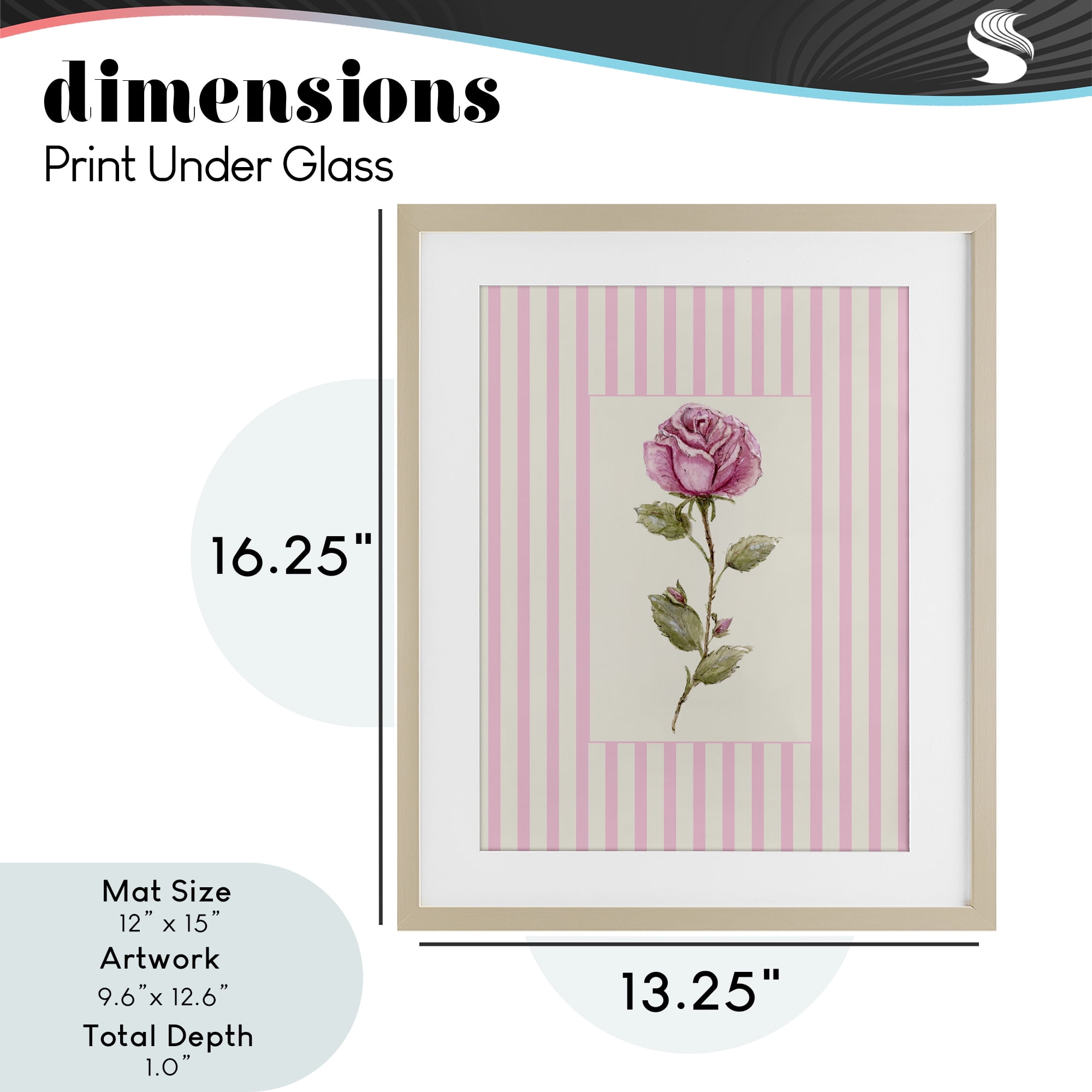Pink Stripe Rose Birch Framed Print Under Glass, design by Lisa Wehmeyer