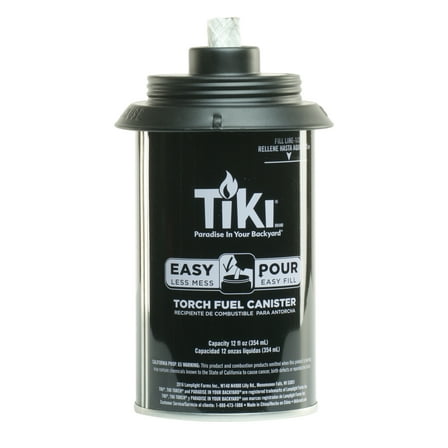 TIKI Torch Replacement Canister Set of 4, Refillable 12 oz Metal Fuel Canisters with Easy Pour System, Weather-Resistant Outdoor Lighting Accessories for Patio, Garden, and Deck