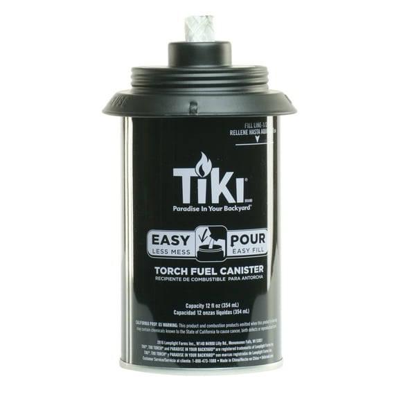 TIKI Torch Replacement Canister Set of 4, Refillable 12 oz Metal Fuel Canisters with Easy Pour System, Weather-Resistant Outdoor Lighting Accessories for Patio, Garden, and Deck