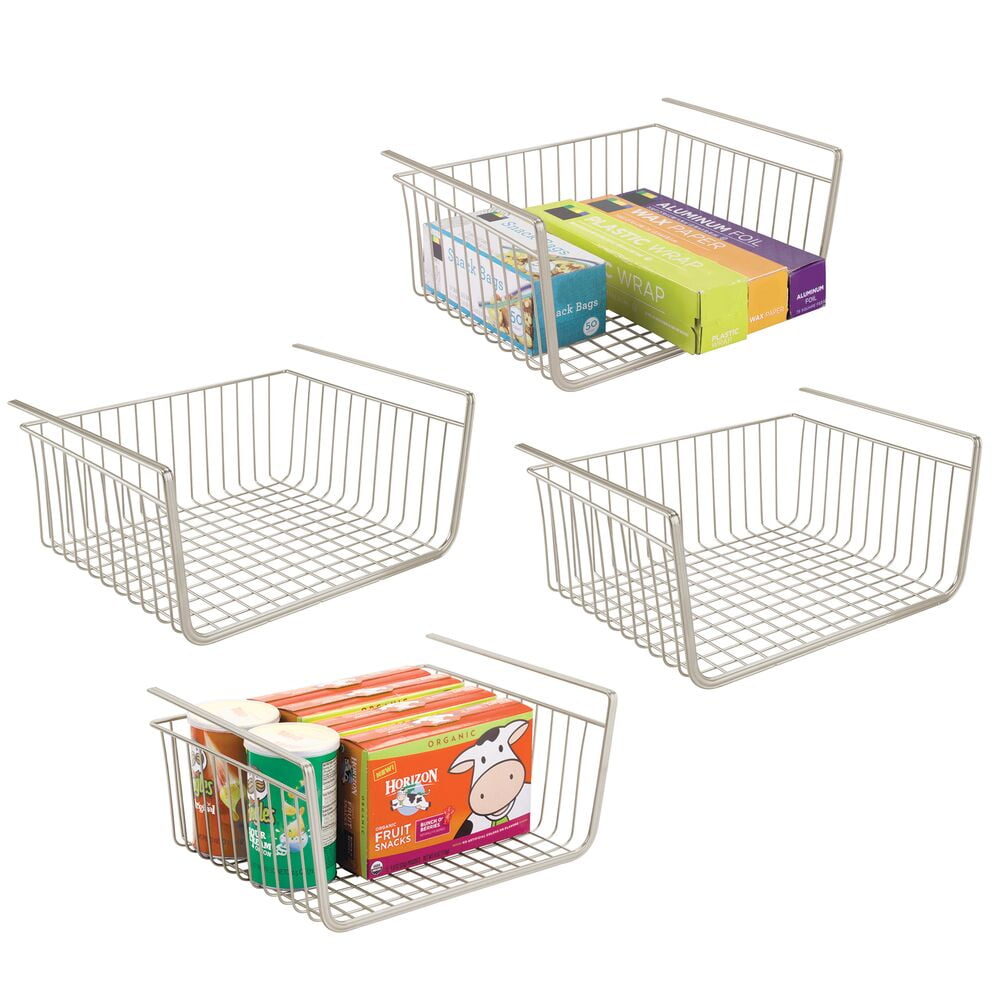 mDesign Household Metal Under Shelf Hanging Storage Bin Basket with