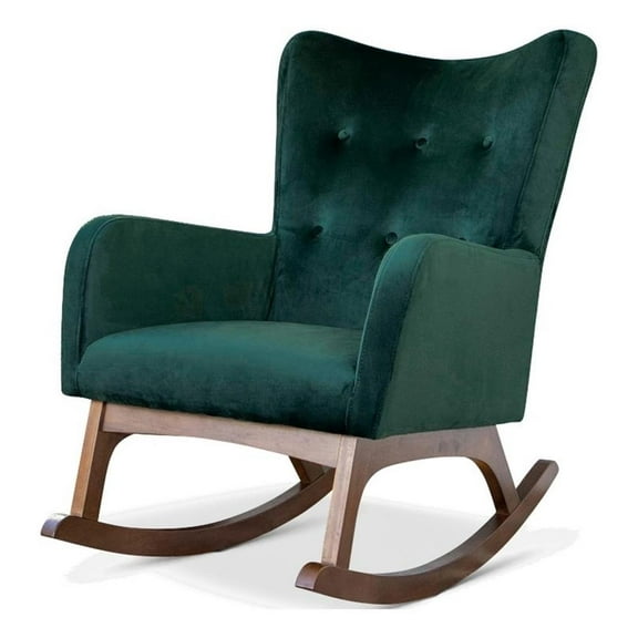 Pemberly Row Mid-Century Tight Back Velvet Rocking Chair in Green