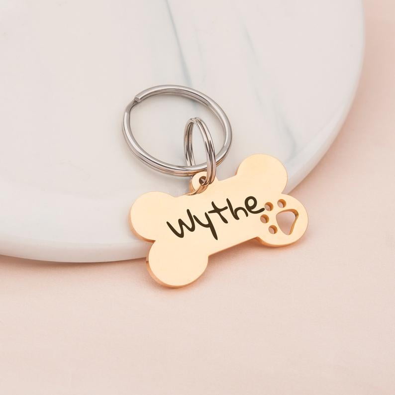 Anavia Stainless Steel Bone Hollow Paw Print Engraved Dog ID Tag, Multi-color, S