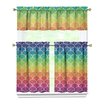 Kitchen Curtains 36 Inch Short - 3 Panel Set, Mermaid Ocean Underwater Coral Design, Rod Pocket Window Curtain, 100% Polyester, Easy Wash for Farmhouse, Nautical Kitchen, Bathroom