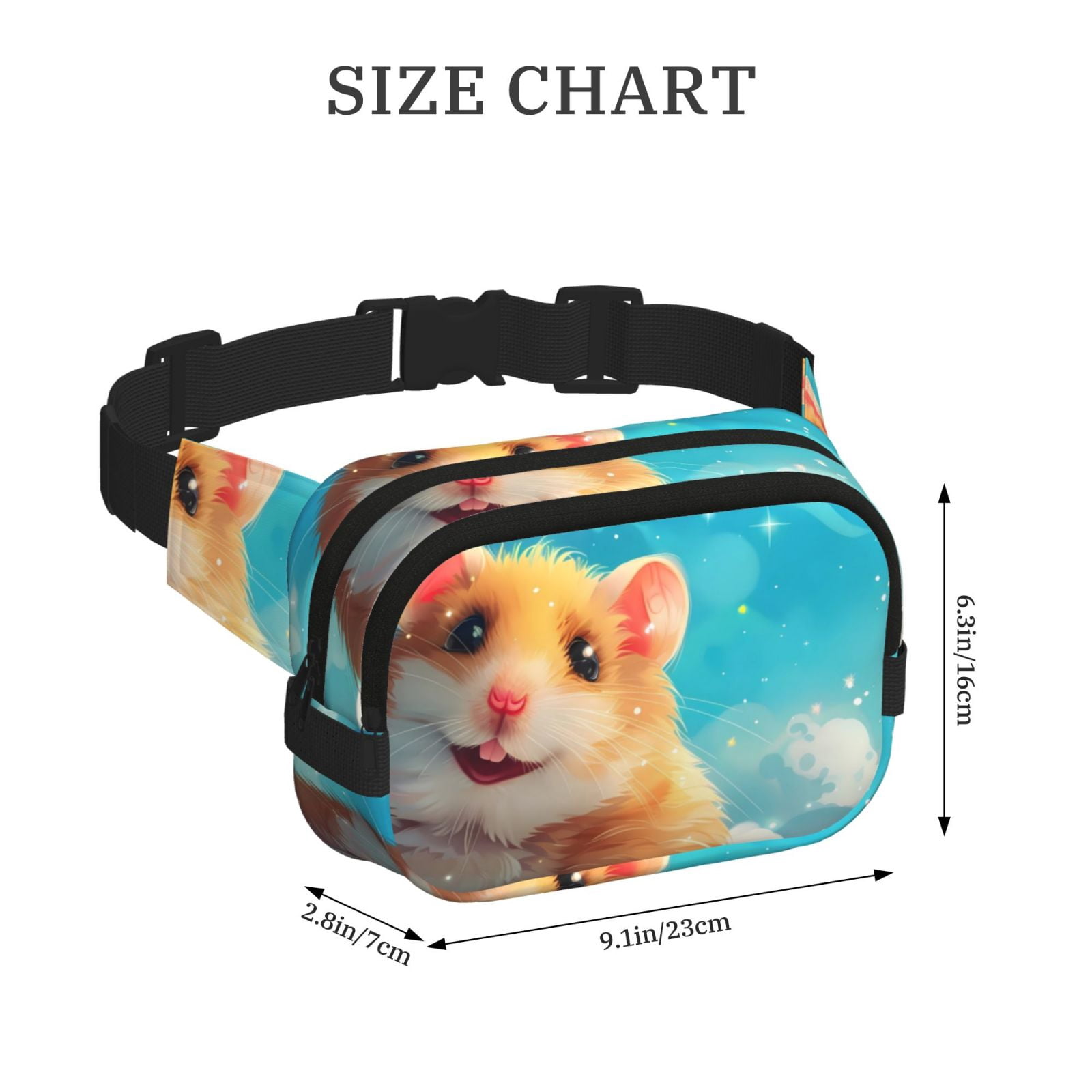 Picia Cloud Cute Hamster Print Square Double-Layer Waist Bag Mini Adjustable Waist Belt Bag Exercise Running Travel Hiking
