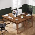 thumbnail image 4 of 55” Rustic Wooden Computer Desk with Drawer, Mid-Century Modern Executive Desk, Home Office Writing Table, 4 of 5
