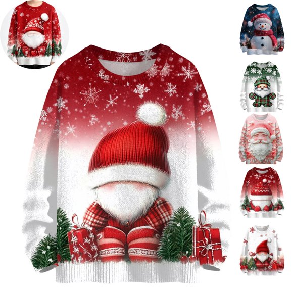 Mfakffe Christmas Kids Crew Neck Sweatshirt Long Sleeve Cute Casual Pullover Tops Children Winter Festival Outfit for Party, Daily Wear