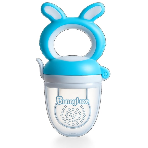 Alimentador de frutas para bebé BunnyLuxe de silicona para aliviar la dentición, azul