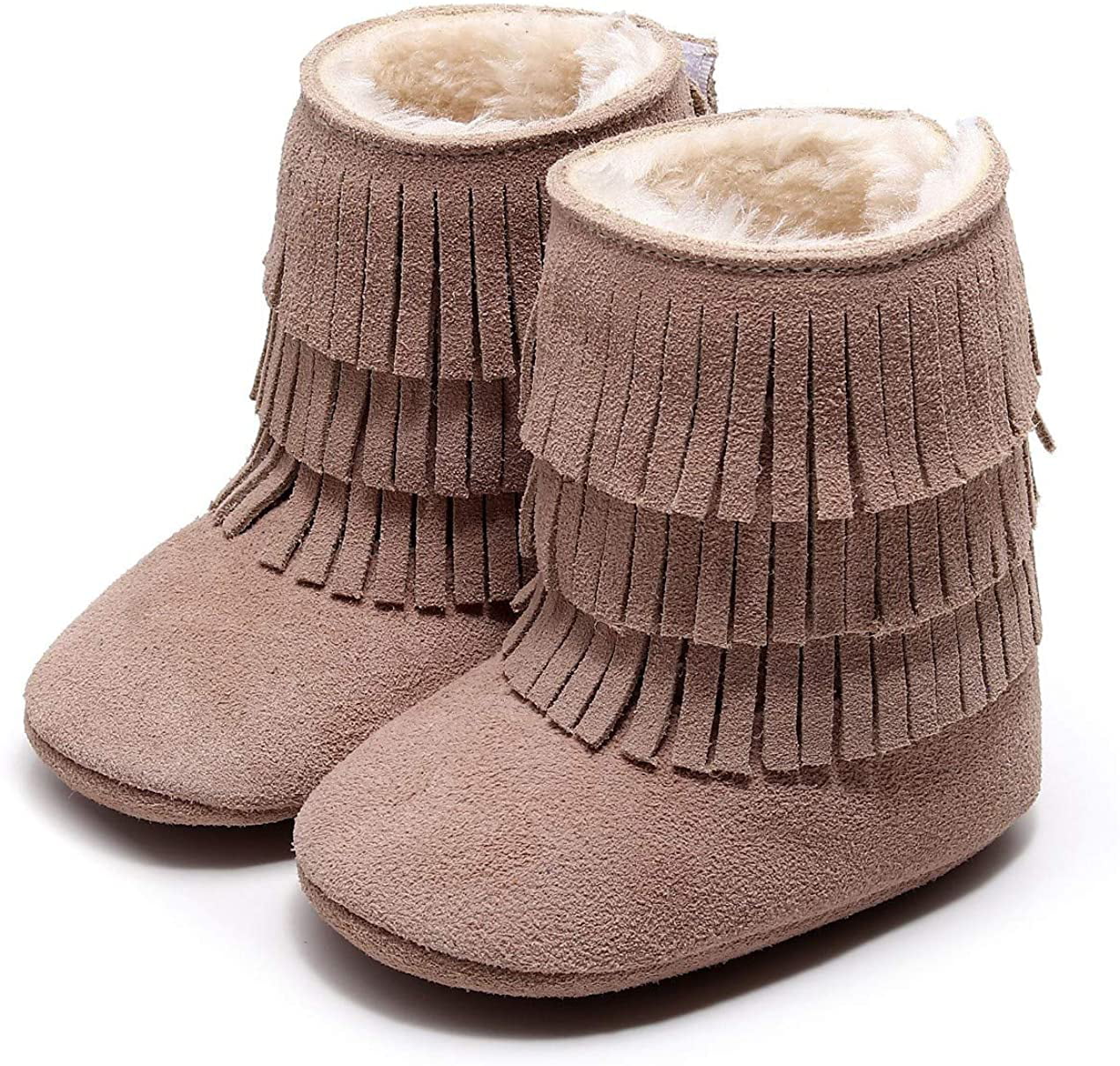 HONGTEYA Real Leather Fringe Baby Booties for Girls Boys Winter Warm Snow Boots with Tassels Soft Sole Fur LinedToddler Moccasins Shoes