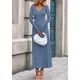 thumbnail image 4 of Vestido PRETTYGARDEN Suéter de Punto Acanalado Cuello en V Maxi Azul M, 4 of 8