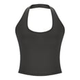 thumbnail image 6 of Womens Crew Neck Halter Tank Top Padded Ribbed Cropped Tank Trendy Backless Slim Fitted Basic Workout Cami Tops, 6 of 6