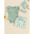 thumbnail image 2 of Suealasg 3Pcs Baby Girl Clothes Set Short Sleeve Ribbed Romper Daisy Print Shorts Headband Sets Infant Girls Summer Outfits 0-18 Months, 2 of 9