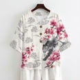 thumbnail image 4 of Xoenoiee Leopard Cherry Blossom Cloud Print Linen Shirts for Women 3/4 Sleeve Button Down Blouses V Neck Casual Loose Fit Cotton Linen Clothes Summer Tops, 4XL, 4 of 7
