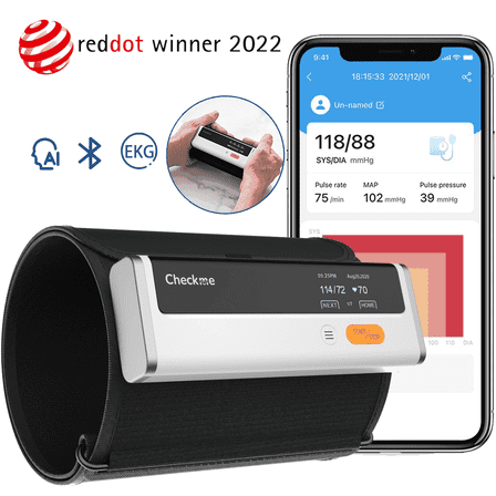 Checkme BP2 Blood Pressure Monitor with EKG/ECG, 2-in-1 Bluetooth Upper Arm BP Machine with Wireless Blood Pressure Cuff, 30s Quick Measurement, Free App, FDA-Approved, Stores Readings, Home Use